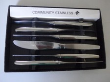 ONEIDA COMMUNITY FROSTFIRE HOLLOW HANDLE DESSERT CUTLERY -BRUSHED HANDLES-6 7/8t