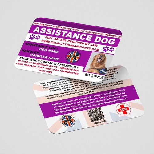Purple assistance dog card - purple,