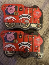 2 X M & S PERCY PIG EMPTY FESTIVE TRAIN TINS
