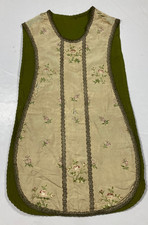 Antique 19th c Floral Embroidery Church Vestment Chasuble 103x65 cm