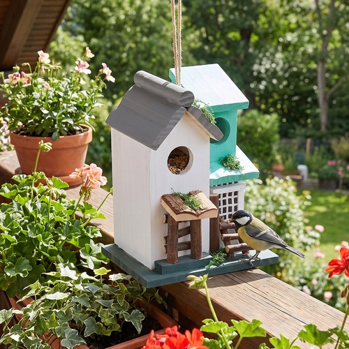 Hanging wooden bird house - hanging,