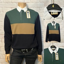 Gabicci Rugby Shirt, True Heritage, Navy/Green/Camel, Medium, Large, XL, BNWT