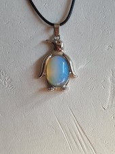 Blue Opal Penguin Pendant Necklace. On 50cm Black Cord New.
