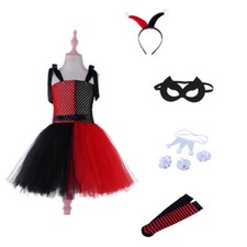 villain Costume Joker Jester Tutu Child Halloween Skirt Girls Harley Quinn Super