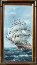 RUPERT HYDEN FRIGATE SAILING SHIP 1960s SEASCAPE SIGNED & PERFECTLY FRAMED