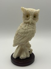 Vintage Owl White Stone Owl Yellow Eyes Stone Carved