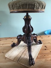 Antique oak turned adjustable piano stool, circa 1850, cushioned stool