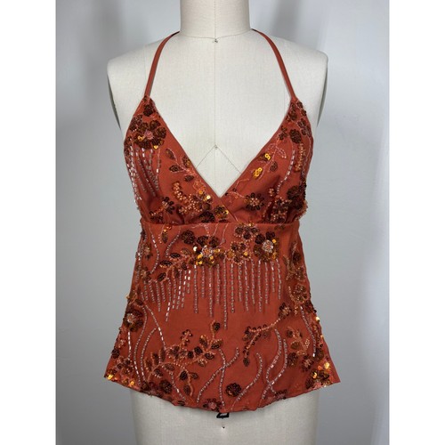Beaded mesh halter top - beaded,