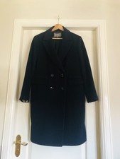 Jaeger 100% Wool Double Breasted Mid Length Coat Navy UK 12