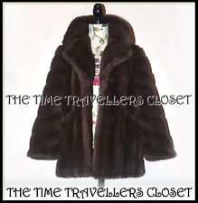 FRENCH VINTAGE TISSAVEL 60S 70S BROWN FAUX FUR COAT THIGH LENGTH JACKET UK 10 12