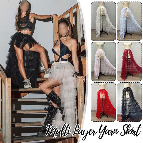 Women long ruffles tulle skirt - long,