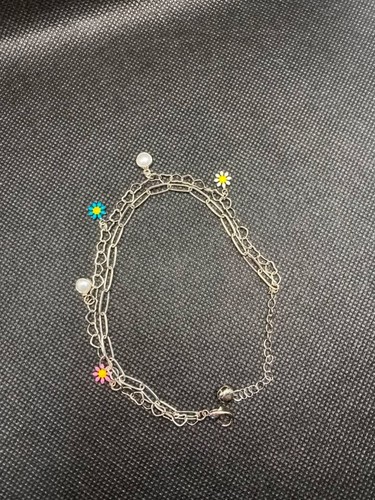 Silver flower anklet - silver, double