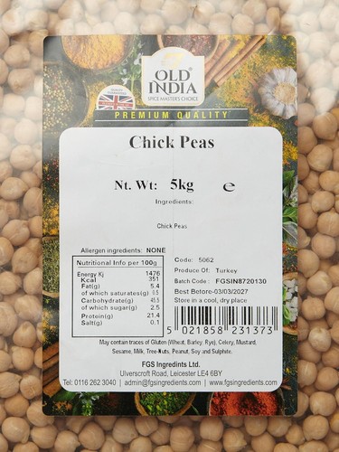 Old india chick peas 5kg - chick,