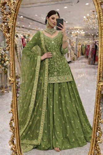 Green dress fully stitched - green,