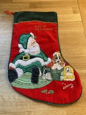 VINTAGE SAD SAM CHRISTMAS STOCKING RARE FIND EMBROIDERED APPLIQUE VELVET FEEL VG