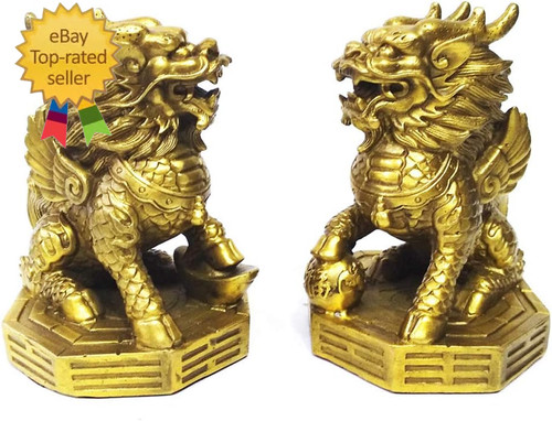 Feng shui kylin brass statue - kylin,