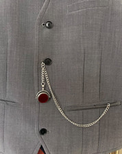 vintage type single albert silver plated pocket watch chain spinning fob stone b