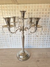 Metal Candelabra Candle Stick 5 Arm Silver Colour Table Ware 37.5cm Tall
