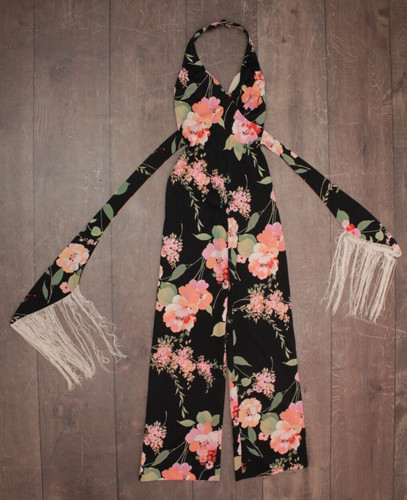 Vtg women 70s black - black, floral