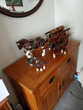 Shire Horse Ceramic Figurines With Cart And Barrels Sold As Set