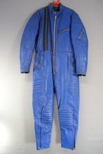 BELSTAFF RARE VINTAGE 1970S BRITISH MADE 1 PIECE BLUE LEATHER BIKER SUIT 38 INCH