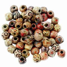100Pcs Mixed Large Hole BOHO Wooden Beads for Macrame European Charms DIY Crafts