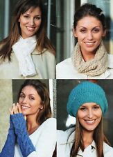 #107 LADY'S DK HAT, SNOOD, SCARF & WRIST WARMERS COPY VINTAGE KNITTING PATTERN 
