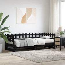 Daybed Solid Pine Wood Black