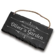 Personalised Natural Slate Hanging Plaque Custom Garden Welcome Sign Yard Sign
