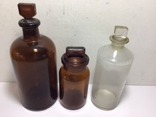 3 Nice Different Vintage Old Chemist Jars & Original GLASS STOPPERS