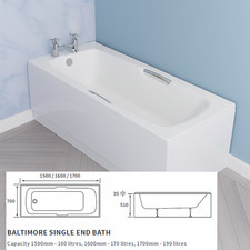 1600mm Acrylic Twin Grip Bath