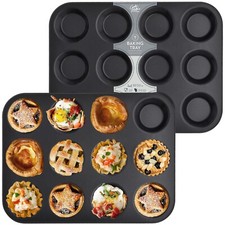 2 x SHALLOW 12 CUP TRAY Cupcake Muffin Tart Bun Baking Sheet Tin NON-STICK STEEL