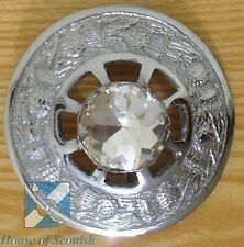 Scottish Silver Stone kilt Fly Plaid Brooch Chrome Finish, Thistle Rolling