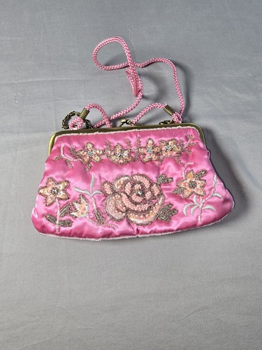 Vintage pink satin beaded - pink,