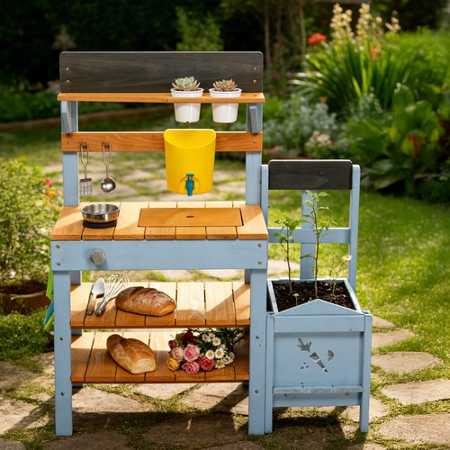 Wooden play kitchen - wooden, pretend