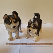 x2 Husky Puppy Dog Figurine Standing Ornament By Hotant  Rare