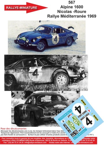 Decals ref 0567 alpine - 1/43,