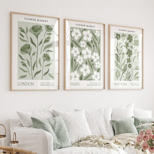 Sage green botanical wall - green,
