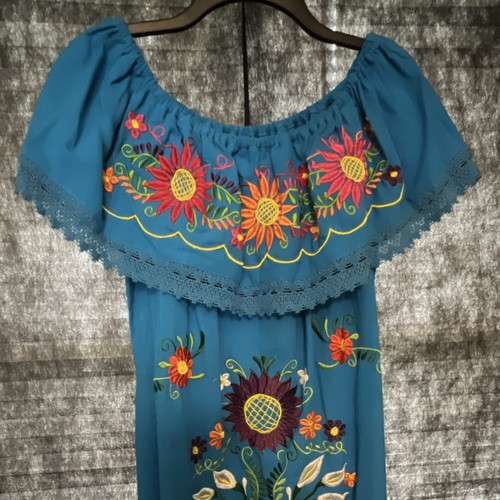Blue mexican embroidered - blue,