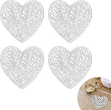 Coasters Set of 4 Silver Hollow Heart Coaster for Drinks, Decorative Drinks Coas