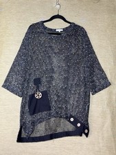 Neslay Top Size 1/2 Quirky Grey Open Knitted Lagenlook Boho Blouse Big Pocket.