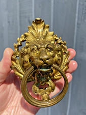 1 QUALITY FRENCH ANTIQUE LIONS HEAD MASK GILT BRASS DOOR KNOCKER OR HANDLE PULL