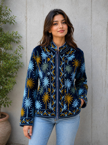 Blue velvet suzani embroidered - blue,