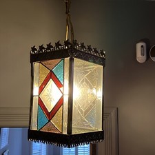 BRASS LANTERN Antique Leaded Glass