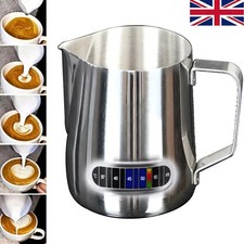 Coffee Milk Frothing Jug Frother Latte Container Metal Pitcher with Thermometer