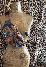Firenze Bella fanny pack waist bum bag floral print leather boho zipper studs 