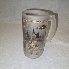 Frosted Glass Mug - Universal Studios Florida Gold & Black Heavy - 5.75"