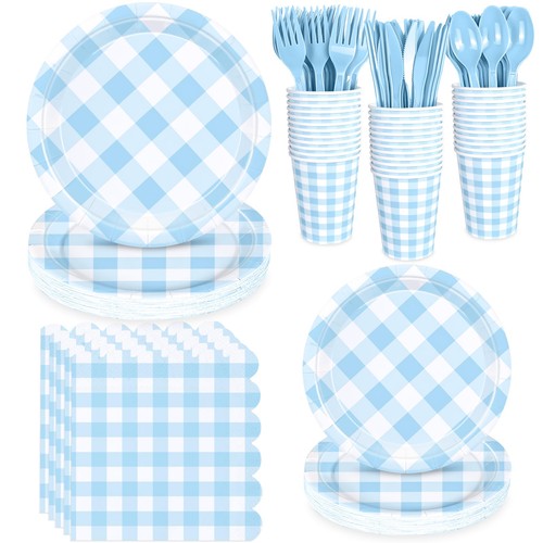 175 pcs gingham party supplies - 175,