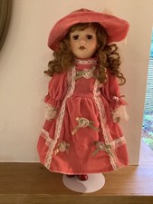 Victorian Style Doll, Coral Pink Dress.  Excellent Condition.