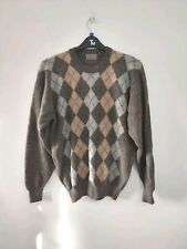 Vintage BHS Men Brown Jumper M Knit Winter Argyle Casual Lambswool Grandad Style